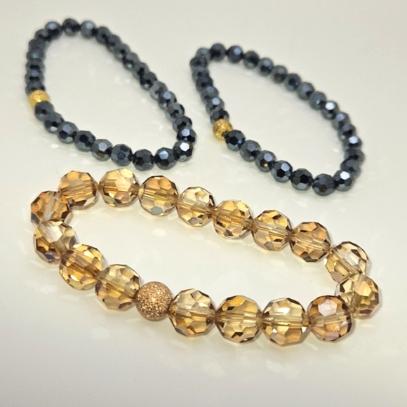 ๐ข3/$19๐ข Lot of 3 Crystal Glass Beaded Bracelets Stretchy 1 Size Fits All - Picture 5 of 6